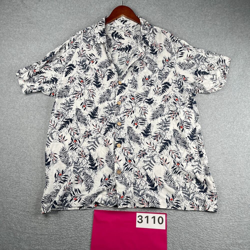 Princess Cruises Hawaiian Print Shirt Navy White Button Up Short Sleeve Mens 2XL